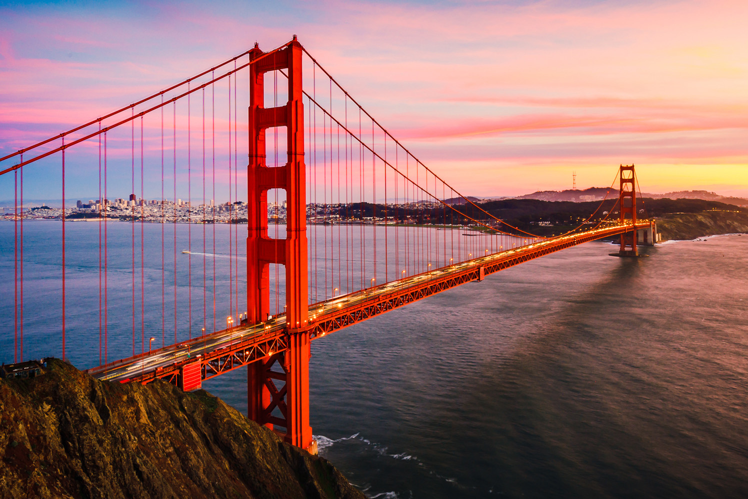 San Francisco skyline with Oakland Bay Bridge in California