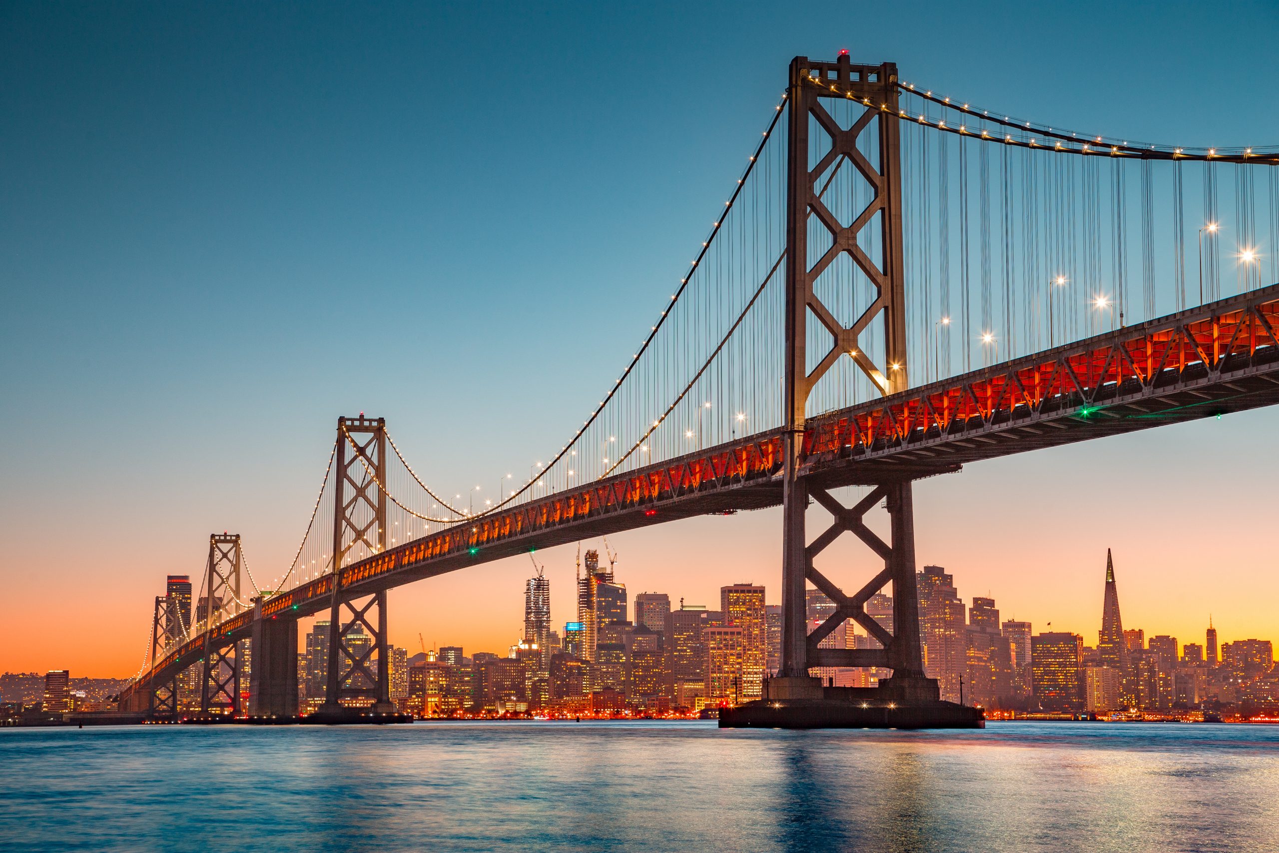 San Francisco skyline with Oakland Bay Bridge in California