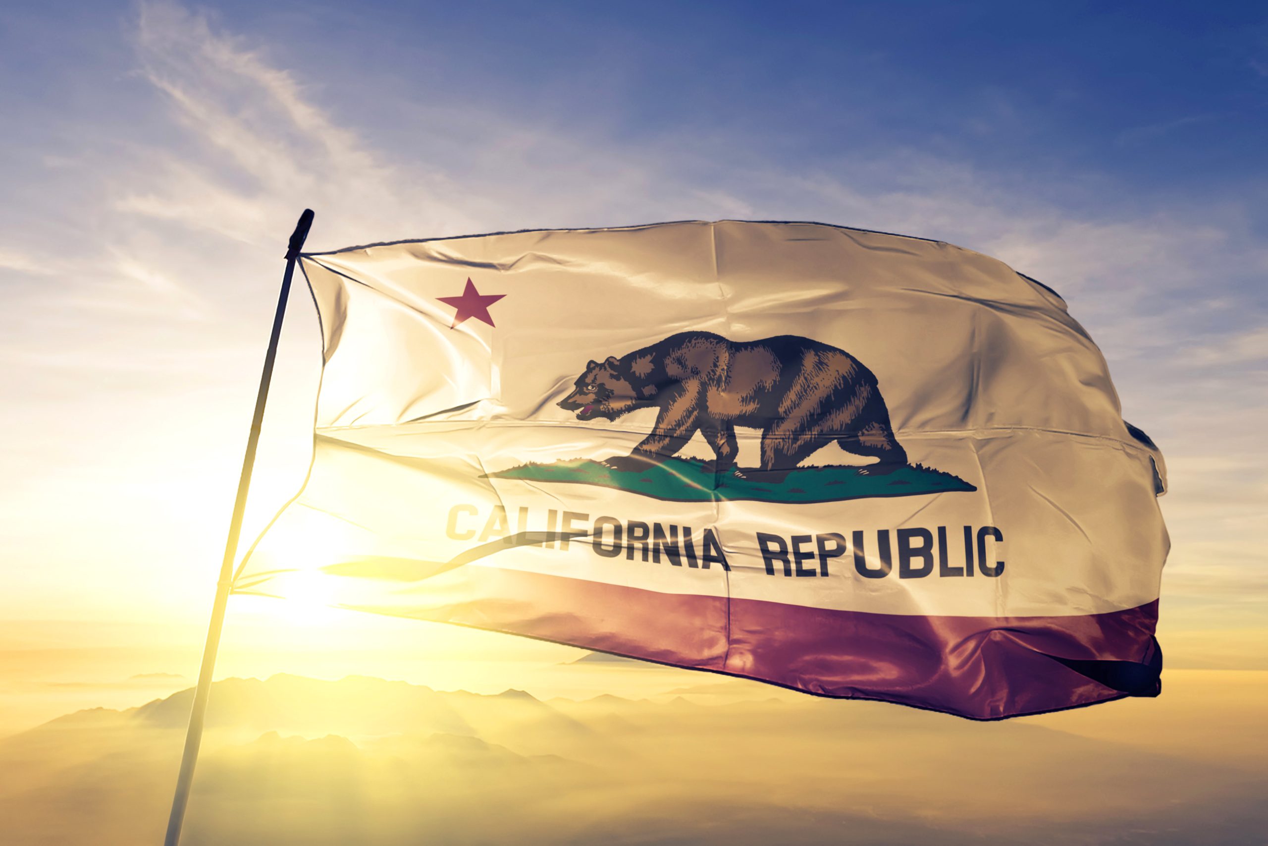 California State Flag Waving in front of a Sunset - Debt Collection Page Graphic
